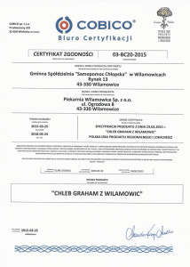 Certyfikat Zgodności - Chleb Graham z Wilamowic